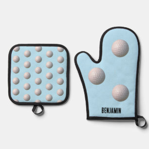 Golf Ball with Dimples Personalized Oven Mitt & Pot Holder Set