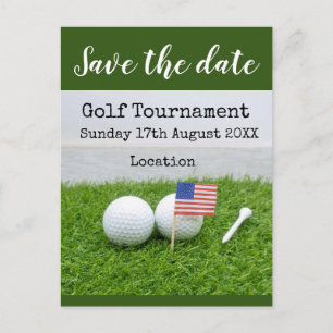 Golf ball with flag of America on green grass Postcard