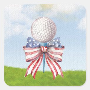 Golf ball with flag of American Ribbon Watercolor  Square Sticker