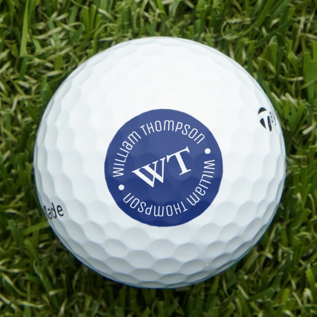 Golf Ball with Name ( BLUE circle monogram ) (Creator Uploaded)