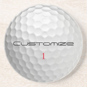 Golf Ball with Personalized Text and Number Coaster