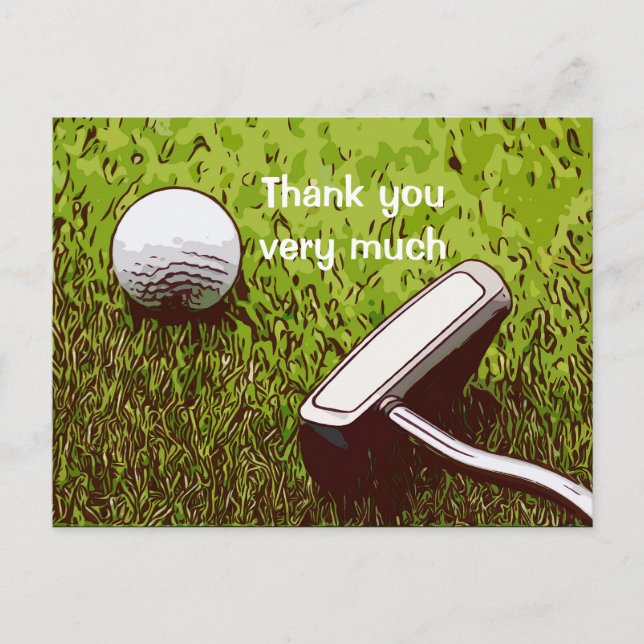 Golf ball with putter watercolor  thank you postcard (Front)