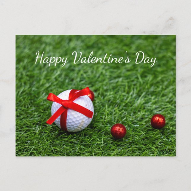 Golf ball with red ribbon and balls Valentine's Holiday Postcard (Front)
