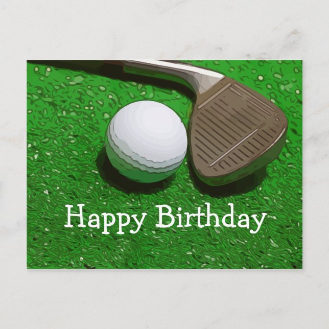 Golf ball with sand wedge on green grass Postcard (Front)