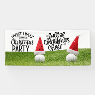 Golf Ball with Santa hat Golfer Christmas Party  Banner