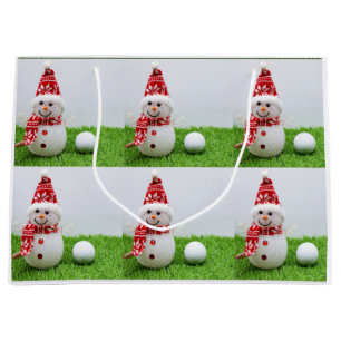 Golf ball with Snowman on Christmas Holiday Large Gift Bag