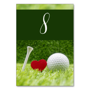 Golf ball with tee and love shape to golfer table number