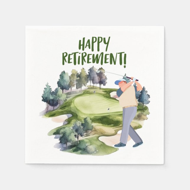 Golf ball with tee for golfer retirement party napkin (Front)