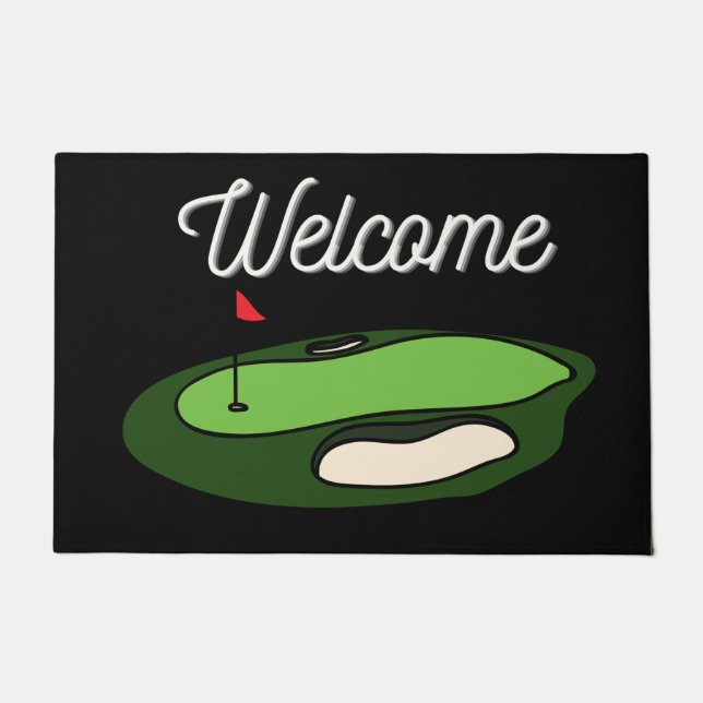Golf  ball with tee on green grass   doormat (Front)