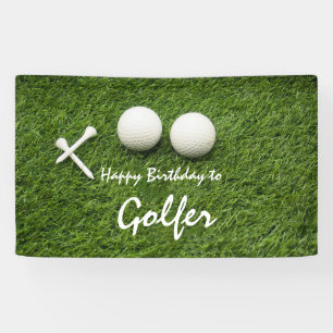 Golf ball with tee on green Happy Birthday Banner