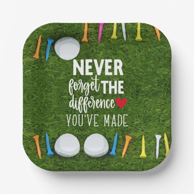 Golf ball with tee on green Happy Retirement Paper Plate (Front)