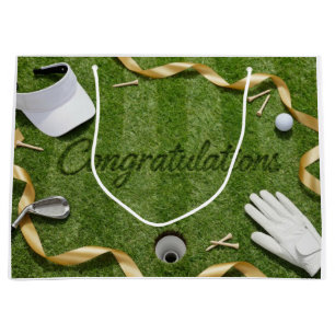 Golf ball with text Congratulations on green grass Large Gift Bag
