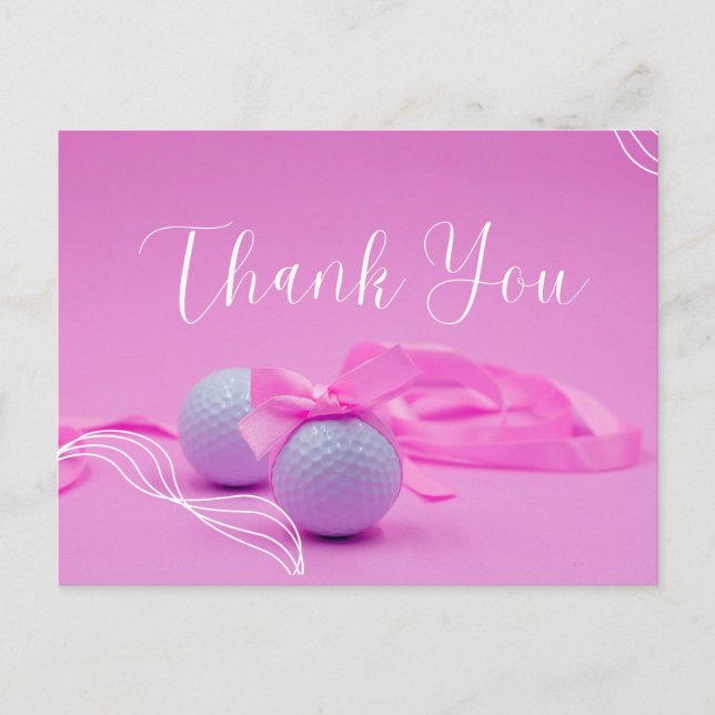 Golf ball with thank you on pink for baby girl  postcard (Front)