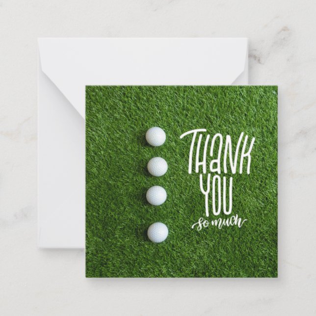 Golf ball with thank you so much on green grass card (Front)