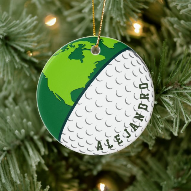 Golf Ball World Planet Personalized Golfer's Name Ceramic Ornament (Tree)