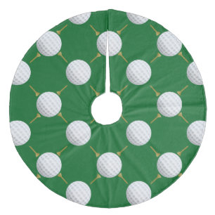 Golf balls and Tees on Green Fleece Tree Skirt