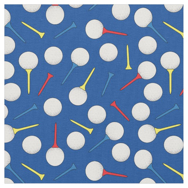 Golf Balls and Tees Pattern on Blue Fabric (Close Up)