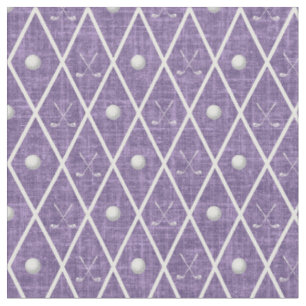 Golf Balls & Clubs Argyle on Dark Heather Purple Fabric