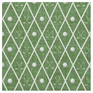 Golf Balls & Clubs Argyle on Emerald Green Fabric