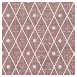Golf Balls & Clubs Argyle on Rosewood Pink Fabric