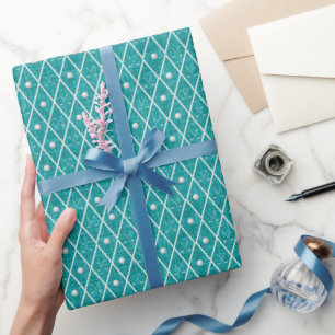 Golf Balls & Clubs Argyle on Teal Wrapping Paper
