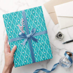 Golf Balls & Clubs Argyle on Turquoise Wrapping Paper