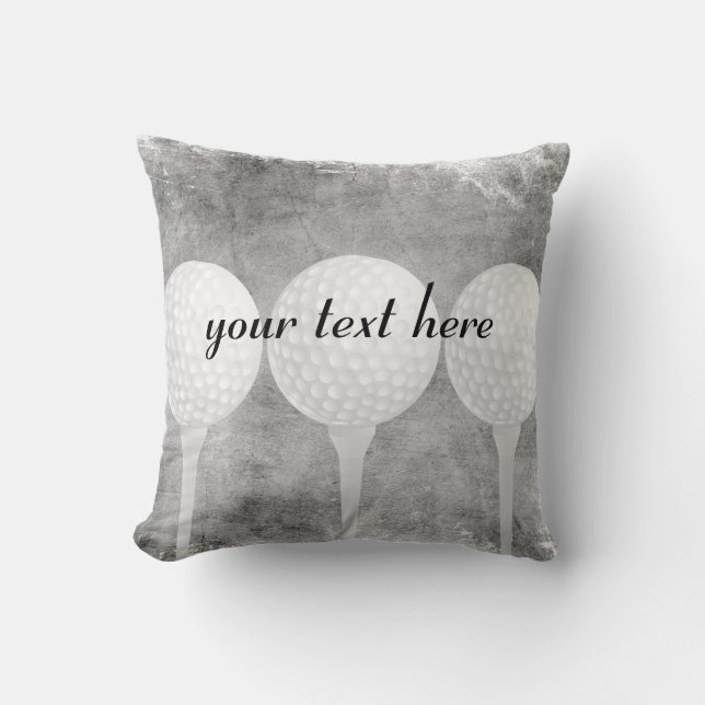 golf balls distressed grey add text golfers custom throw pillow (Front)