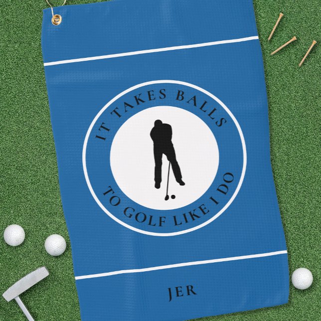 Golf Balls Humour Golfer Pun Monogram Blue Black Golf Towel (Creator Uploaded)