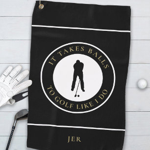 Golf Balls Humour Golfer Pun Monogrammed Black Gol Golf Towel