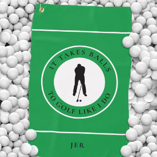 Golf Balls Humour Golfer Sports Pun Monogram Green Towel