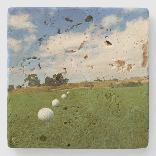 Golf Balls Lined Up To Flag, Stone Coaster (Front)