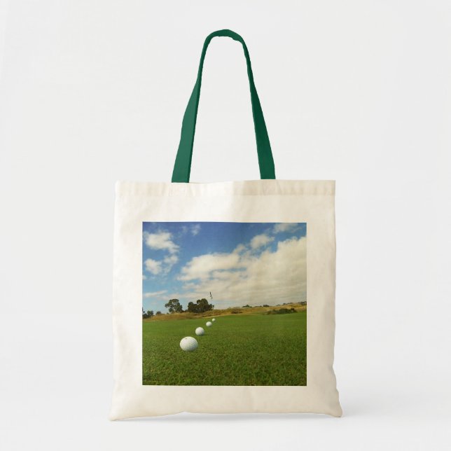 Golf Balls Lined Up to Flag, Tote Bag (Front)