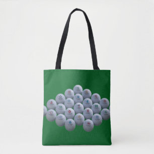 Golf Balls on a Green Background Are on a Shopping Tote Bag