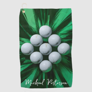 Golf Balls on Green Abstract Background Golf Towel