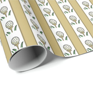 Golf Balls on Tee Gold and White Wrapping Paper