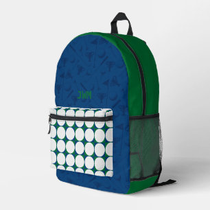 Golf Balls Pattern INITIALS Green Blue Preppy Fun Printed Backpack