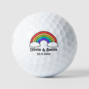 Golf Balls Personalized Couple Name Date Rainbow