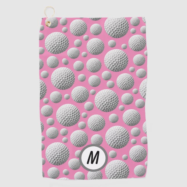 Golf Balls Pink Monogram Towel (Front)