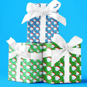 Golf Balls Santa's Hat & Snowflakes Colourful Wrapping Paper Sheet
