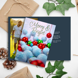 Golf Balls & Shiny Ornaments • Family Photo Navy Holiday Card