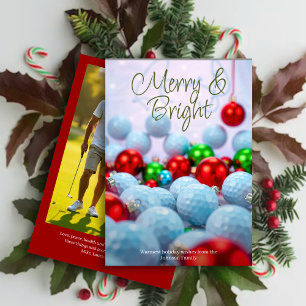 Golf Balls & Shiny Ornaments • Family Photo Red Holiday Card