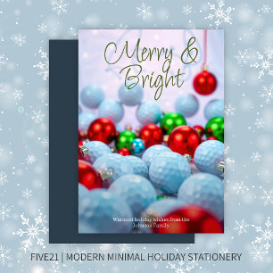 Golf Balls & Shiny Ornaments • Navy Blue Holiday Card