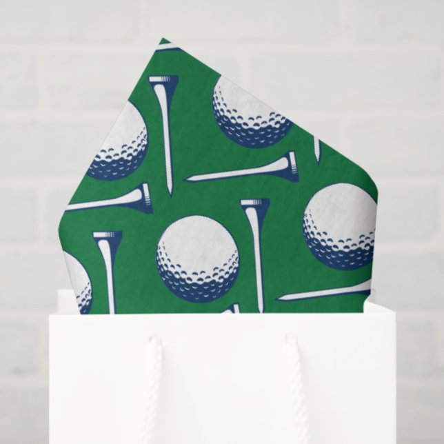 Golf Balls Tees Blue Green White Dimples Tissue Paper (Gift Bag)