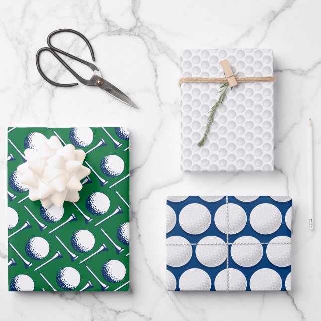 Golf Balls Tees Dimples Modern Golfing Fun  Wrapping Paper Sheet (Front)