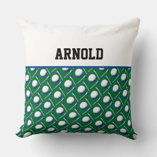Golf Balls Tees NAME Golfing Fun Sports Decor Throw Pillow
