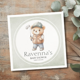 Golf Bear Lets Par - Tee Personalized Baby Shower Napkin