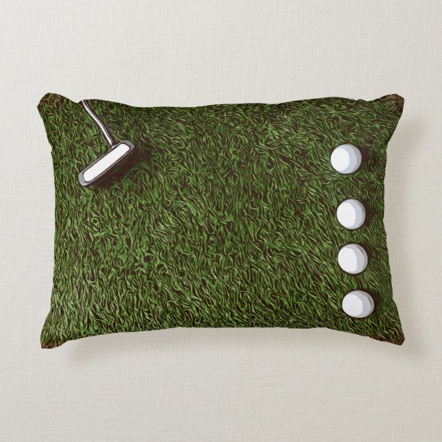 Golf bedroom with golf ball  with putter on  grass accent pillow (Front)