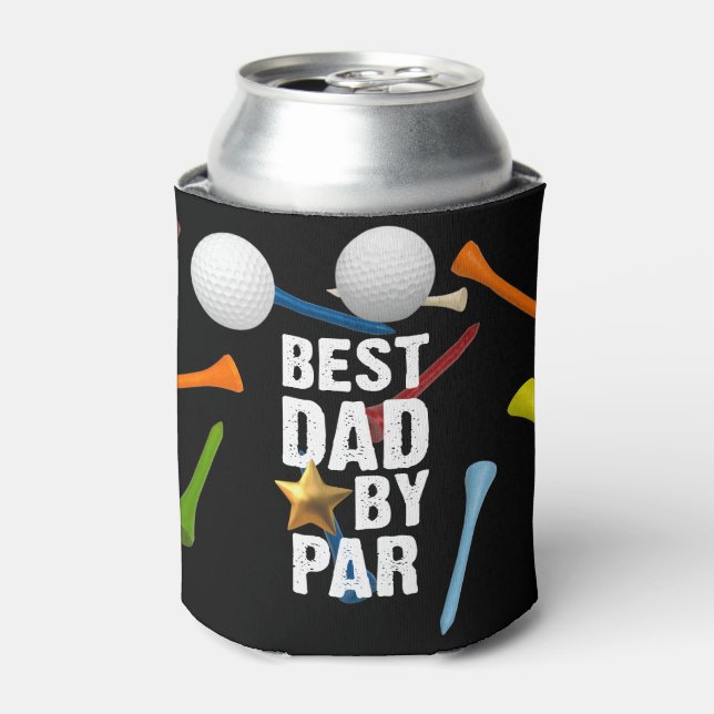 Golf  Best DAD  by Par  ball and tee funny black  Can Cooler (Can Front)