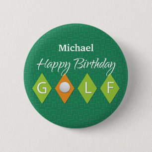 Golf Birthday Green Diamond Shapes 2 Inch Round Button