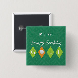 Golf Birthday Green Diamond Shapes 2 Inch Square Button
